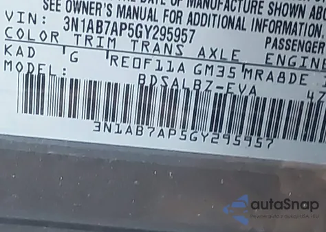 2016 Nissan Sentra S z USA, uszkodzony, nr VIN 3N1AB7AP5GY295957